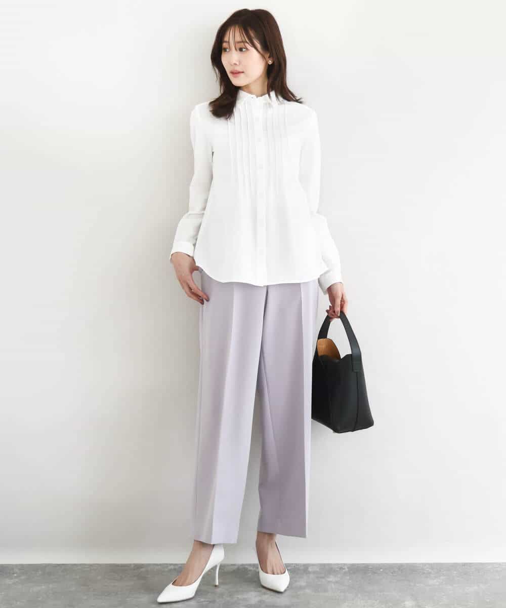 FKLFD10160 MK MICHEL KLEIN(MK ミッシェルクラン) ダブルクロス セミワイドパンツ/セットアップ対応/洗える ネイビー