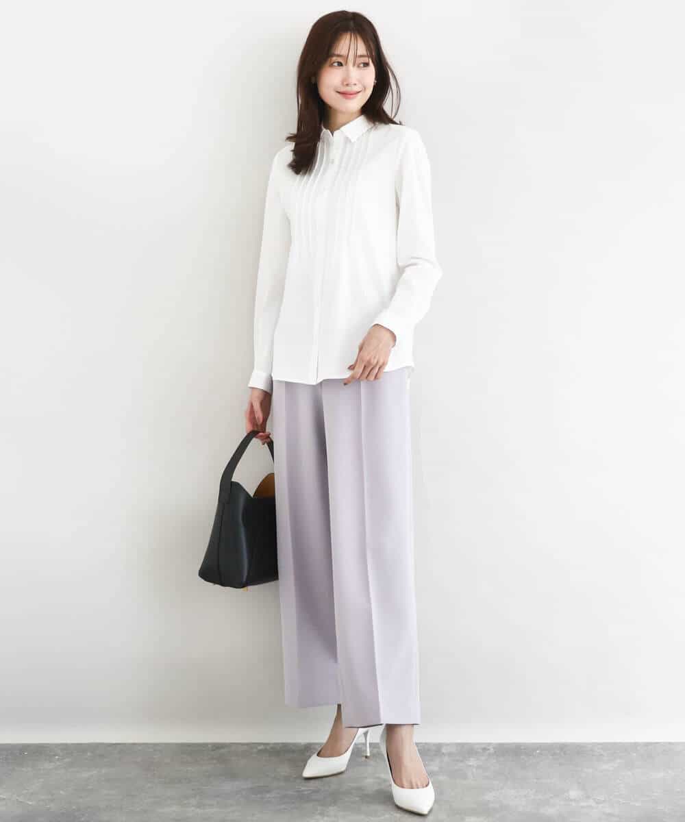 FKLFD10160 MK MICHEL KLEIN(MK ミッシェルクラン) ダブルクロス セミワイドパンツ/セットアップ対応/洗える ネイビー