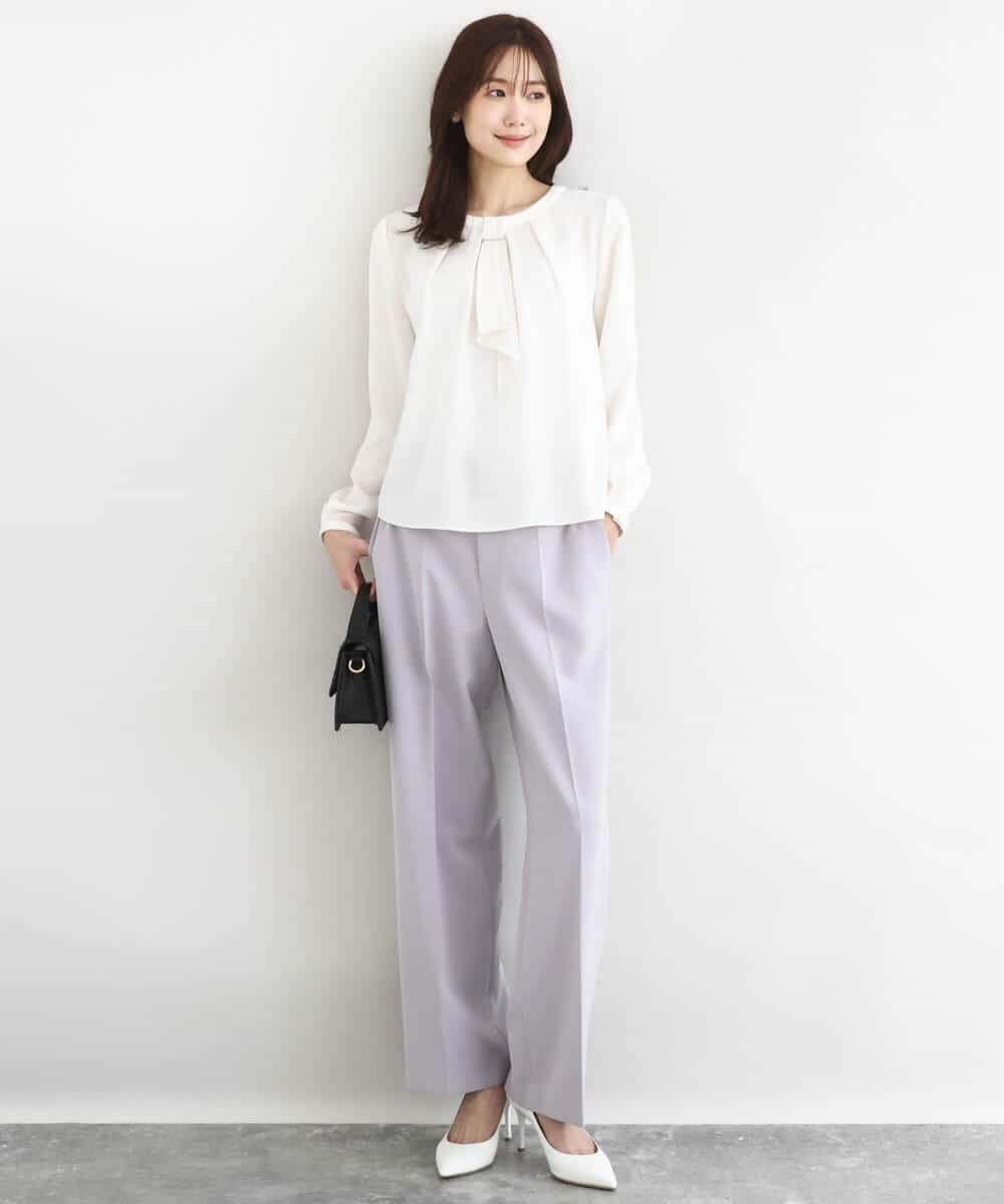 FKLFD10160 MK MICHEL KLEIN(MK ミッシェルクラン) ダブルクロス セミワイドパンツ/セットアップ対応/洗える ネイビー