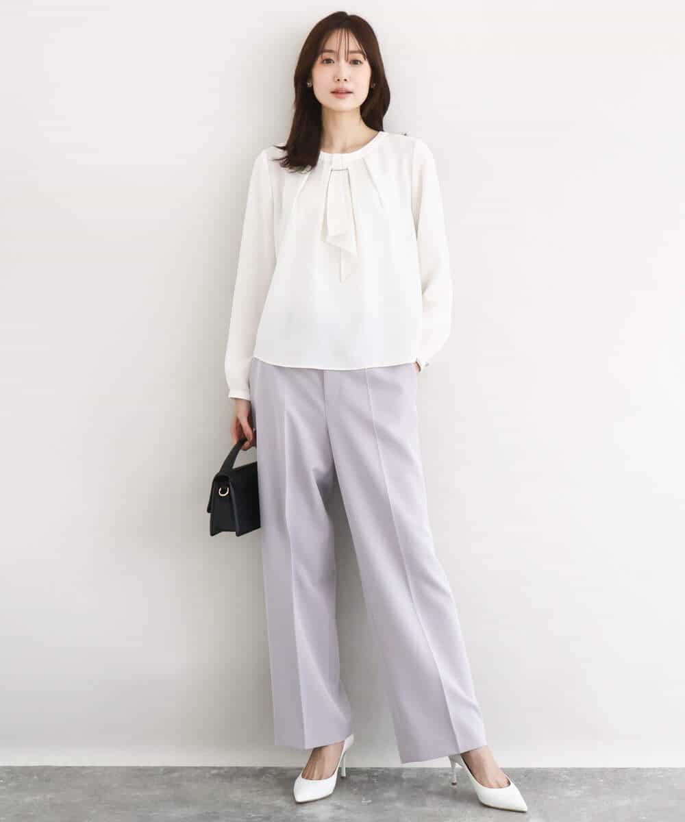 FKLFD10160 MK MICHEL KLEIN(MK ミッシェルクラン) ダブルクロス セミワイドパンツ/セットアップ対応/洗える ネイビー