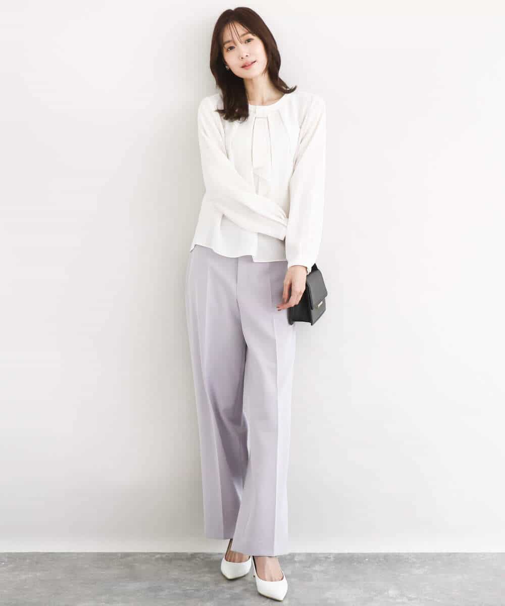 FKLFD10160 MK MICHEL KLEIN(MK ミッシェルクラン) ダブルクロス セミワイドパンツ/セットアップ対応/洗える ネイビー