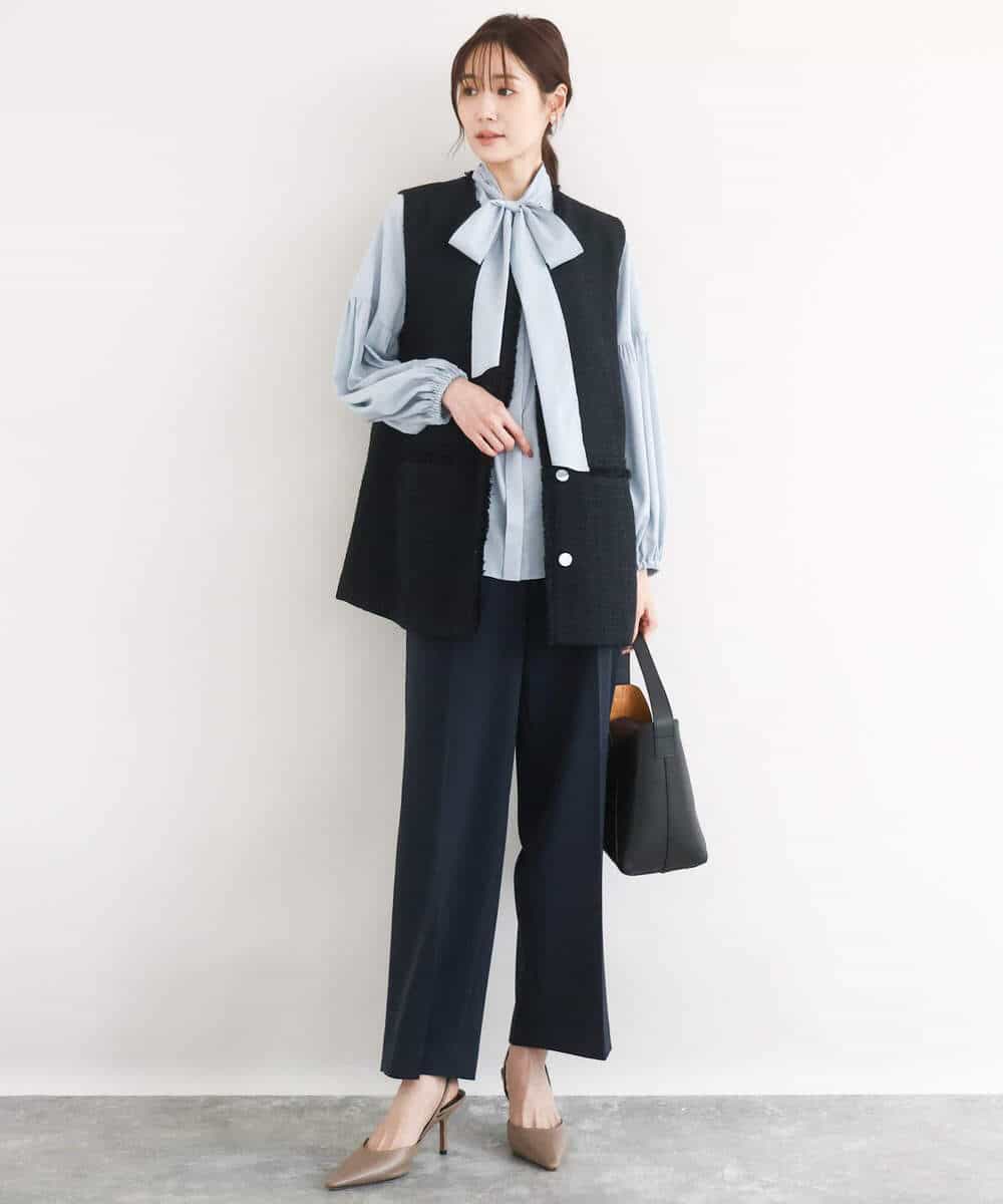 FKLFD10160 MK MICHEL KLEIN(MK ミッシェルクラン) ダブルクロス セミワイドパンツ/セットアップ対応/洗える ネイビー