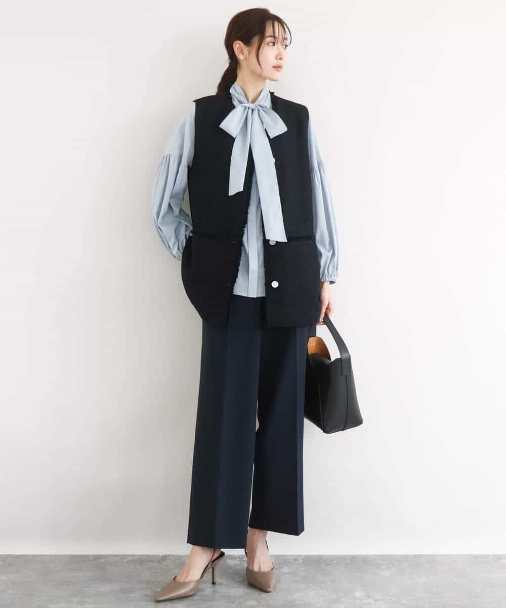 FKLFD10160 MK MICHEL KLEIN(MK ミッシェルクラン) ダブルクロス セミワイドパンツ/セットアップ対応/洗える ネイビー