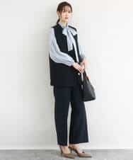 FKLFD10160 MK MICHEL KLEIN(MK ミッシェルクラン) ダブルクロス セミワイドパンツ/セットアップ対応/洗える ネイビー