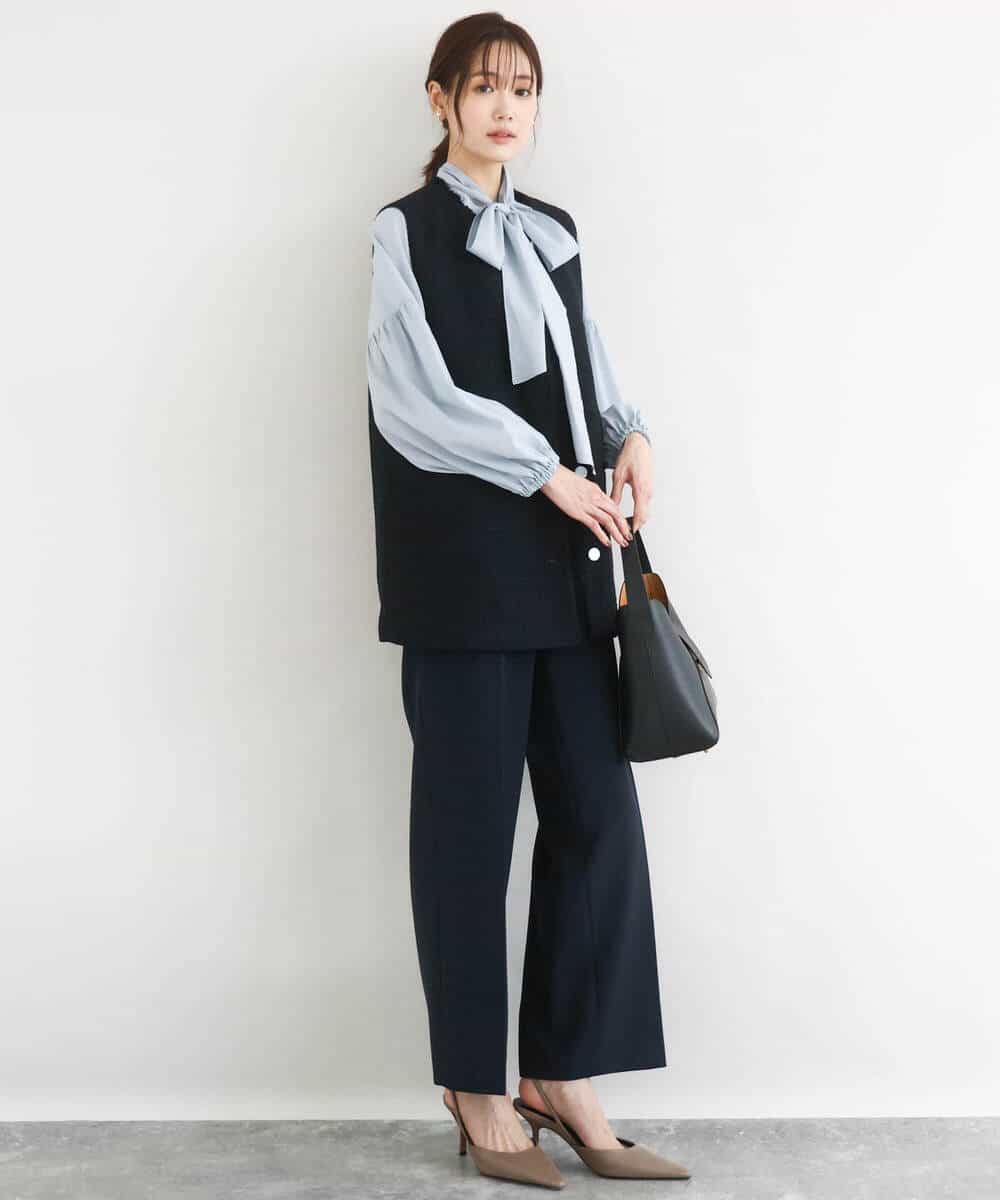 FKLFD10160 MK MICHEL KLEIN(MK ミッシェルクラン) ダブルクロス セミワイドパンツ/セットアップ対応/洗える ネイビー