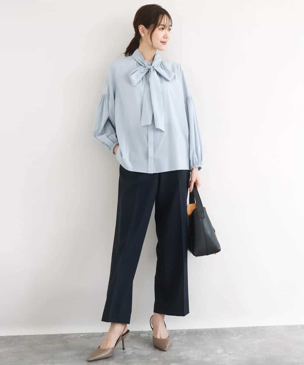 FKLFD10160 MK MICHEL KLEIN(MK ミッシェルクラン) ダブルクロス セミワイドパンツ/セットアップ対応/洗える ネイビー