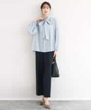 FKLFD10160 MK MICHEL KLEIN(MK ミッシェルクラン) ダブルクロス セミワイドパンツ/セットアップ対応/洗える ネイビー