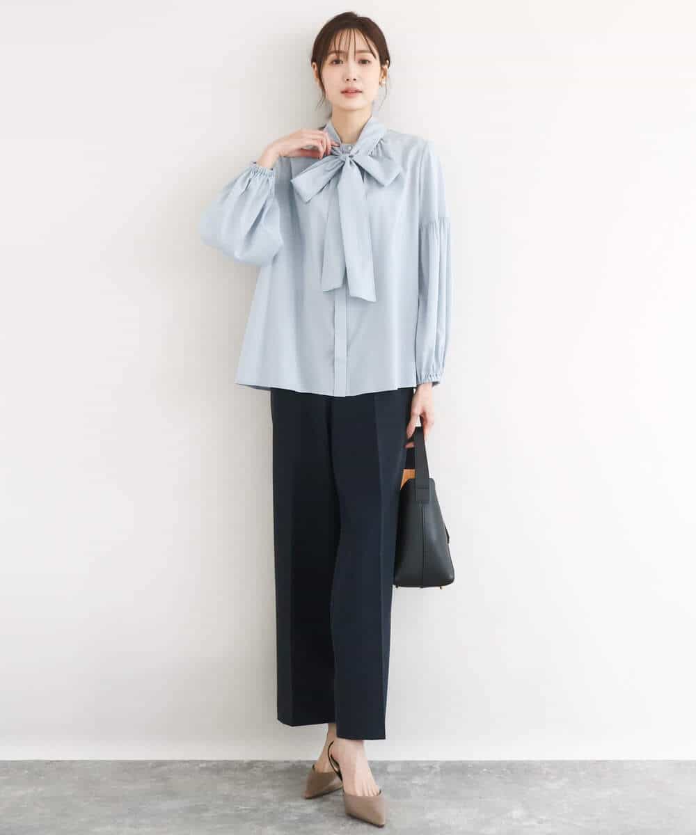 FKLFD10160 MK MICHEL KLEIN(MK ミッシェルクラン) ダブルクロス セミワイドパンツ/セットアップ対応/洗える ネイビー