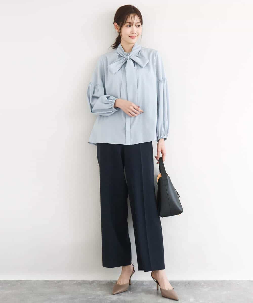 FKLFD10160 MK MICHEL KLEIN(MK ミッシェルクラン) ダブルクロス セミワイドパンツ/セットアップ対応/洗える ネイビー