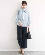 FKLFD10160 MK MICHEL KLEIN(MK ミッシェルクラン) ダブルクロス セミワイドパンツ/セットアップ対応/洗える ネイビー