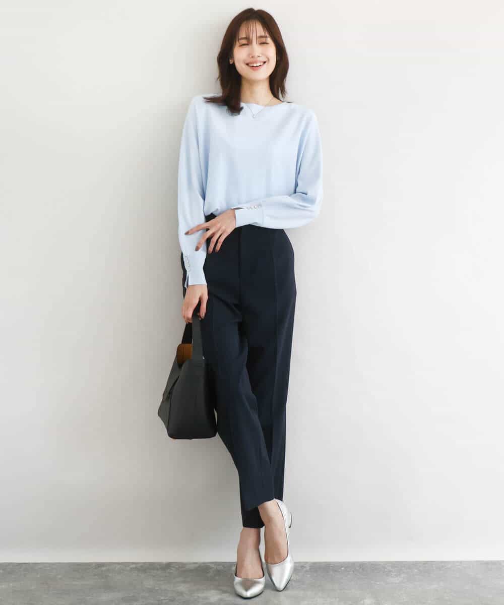 FKLFD11150 MK MICHEL KLEIN(MK ミッシェルクラン) ダブルクロス テーパードパンツ/セットアップ対応/防シワ/ストレッチ/洗える グレージュ