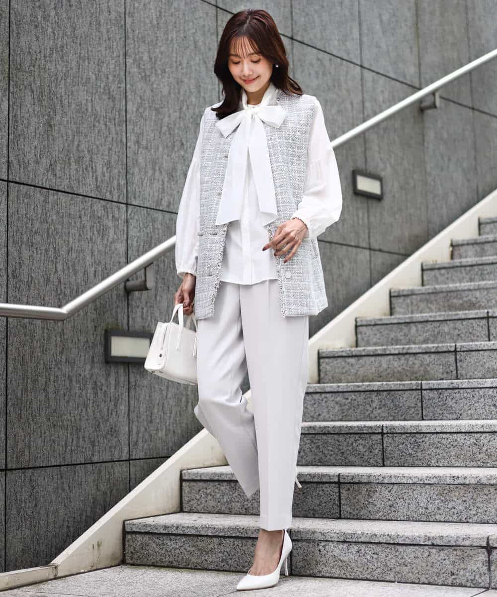 FKLFD11150 MK MICHEL KLEIN(MK ミッシェルクラン) ダブルクロス テーパードパンツ/セットアップ対応/防シワ/ストレッチ/洗える グレージュ