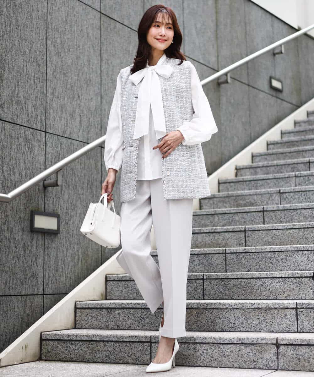 FKLFD11150 MK MICHEL KLEIN(MK ミッシェルクラン) ダブルクロス テーパードパンツ/セットアップ対応/防シワ/ストレッチ/洗える グレージュ