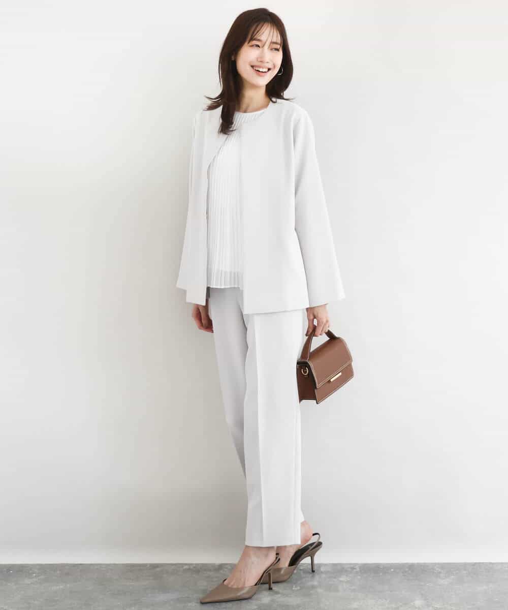 FKLFD11150 MK MICHEL KLEIN(MK ミッシェルクラン) ダブルクロス テーパードパンツ/セットアップ対応/防シワ/ストレッチ/洗える グレージュ