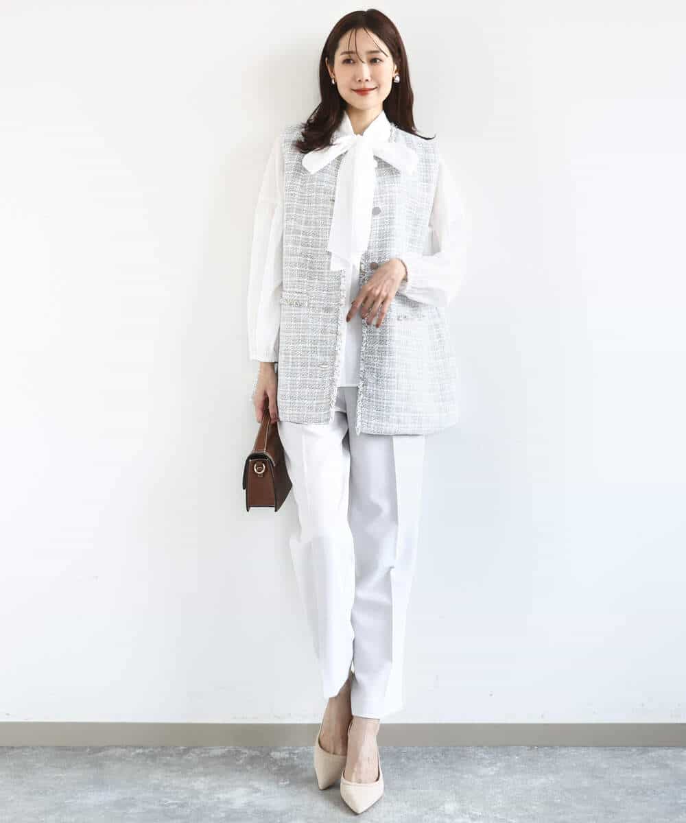 FKLFD11150 MK MICHEL KLEIN(MK ミッシェルクラン) ダブルクロス テーパードパンツ/セットアップ対応/防シワ/ストレッチ/洗える グレージュ