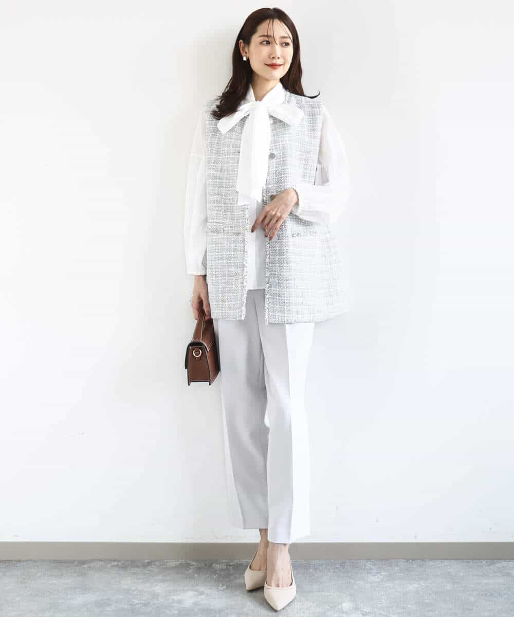 FKLFD11150 MK MICHEL KLEIN(MK ミッシェルクラン) ダブルクロス テーパードパンツ/セットアップ対応/防シワ/ストレッチ/洗える グレージュ