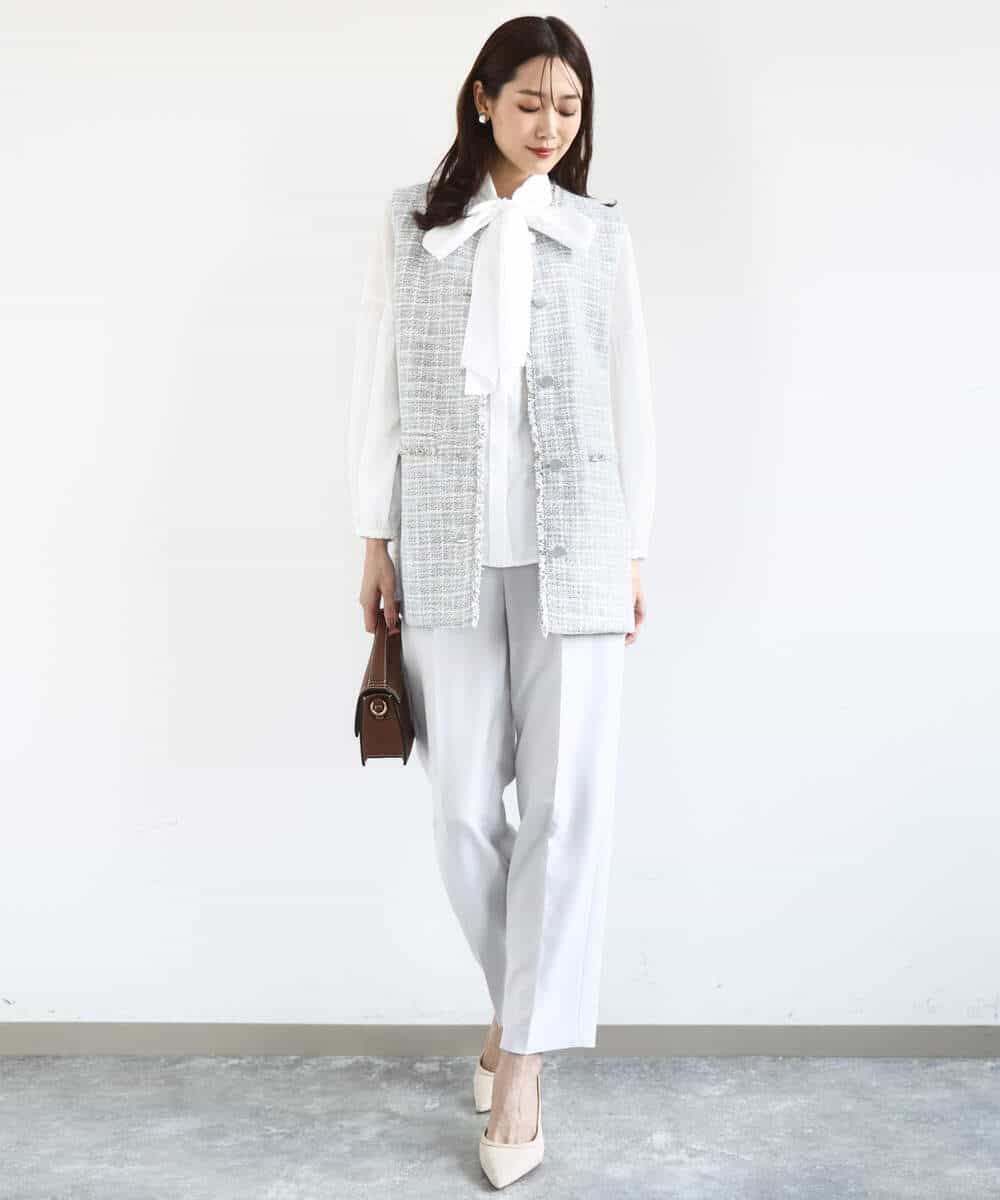 FKLFD11150 MK MICHEL KLEIN(MK ミッシェルクラン) ダブルクロス テーパードパンツ/セットアップ対応/防シワ/ストレッチ/洗える グレージュ