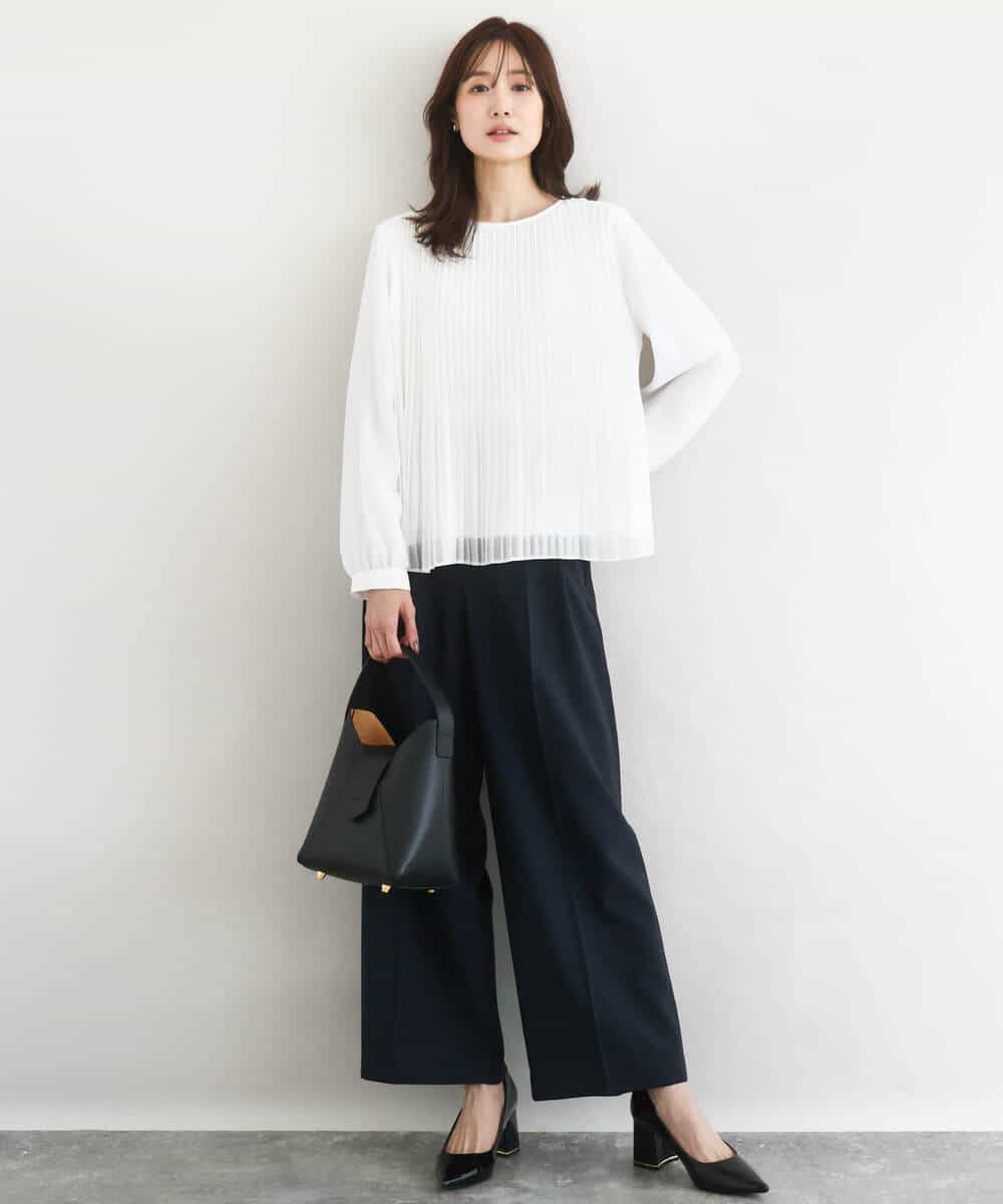 FKLFD15170 MK MICHEL KLEIN(MK ミッシェルクラン) 2タックストレートワイドパンツ/洗える ベージュ