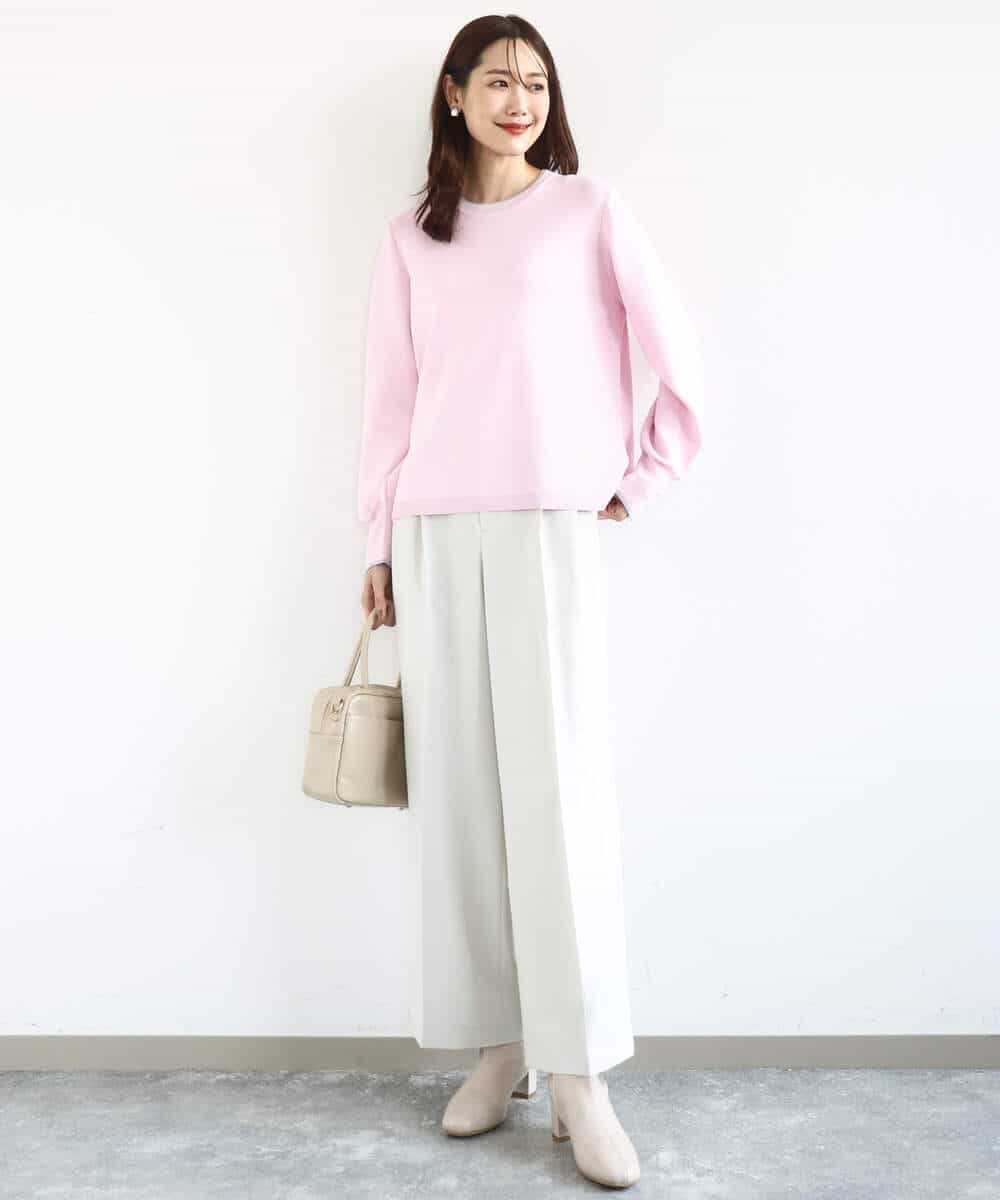 FKLFD15170 MK MICHEL KLEIN(MK ミッシェルクラン) 2タックストレートワイドパンツ/洗える ベージュ