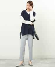 FKLFS20130 MK MICHEL KLEIN(MK ミッシェルクラン) サテン地細身ストレートパンツ/洗える ブルーグレー