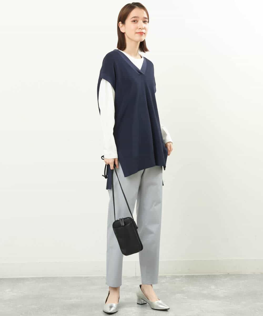 FKLFS20130 MK MICHEL KLEIN(MK ミッシェルクラン) サテン地細身ストレートパンツ/洗える ブルーグレー