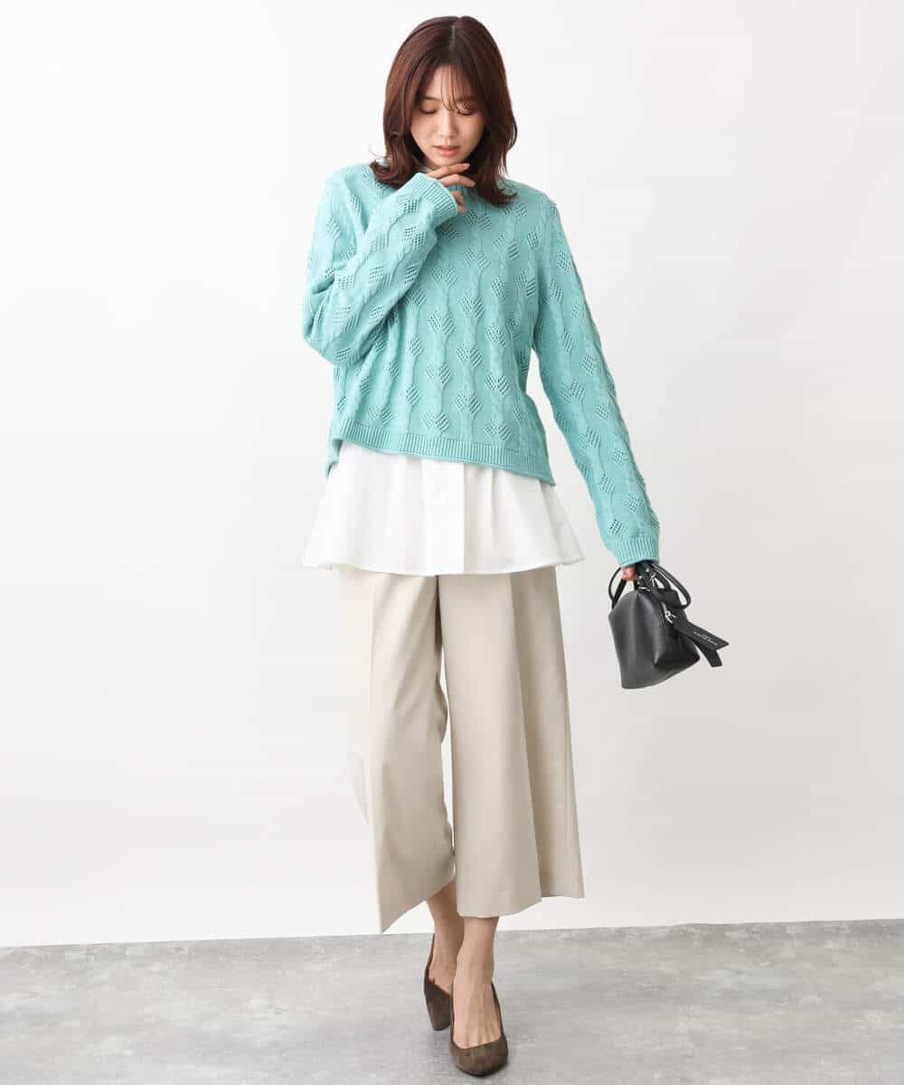 FKLFV14150 MK MICHEL KLEIN(MK ミッシェルクラン) ストレッチワイドクロップドパンツ/洗える ダークグレー