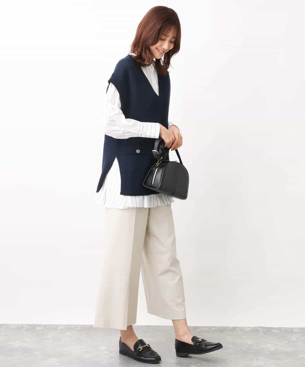 FKLFV14150 MK MICHEL KLEIN(MK ミッシェルクラン) ストレッチワイドクロップドパンツ/洗える ダークグレー