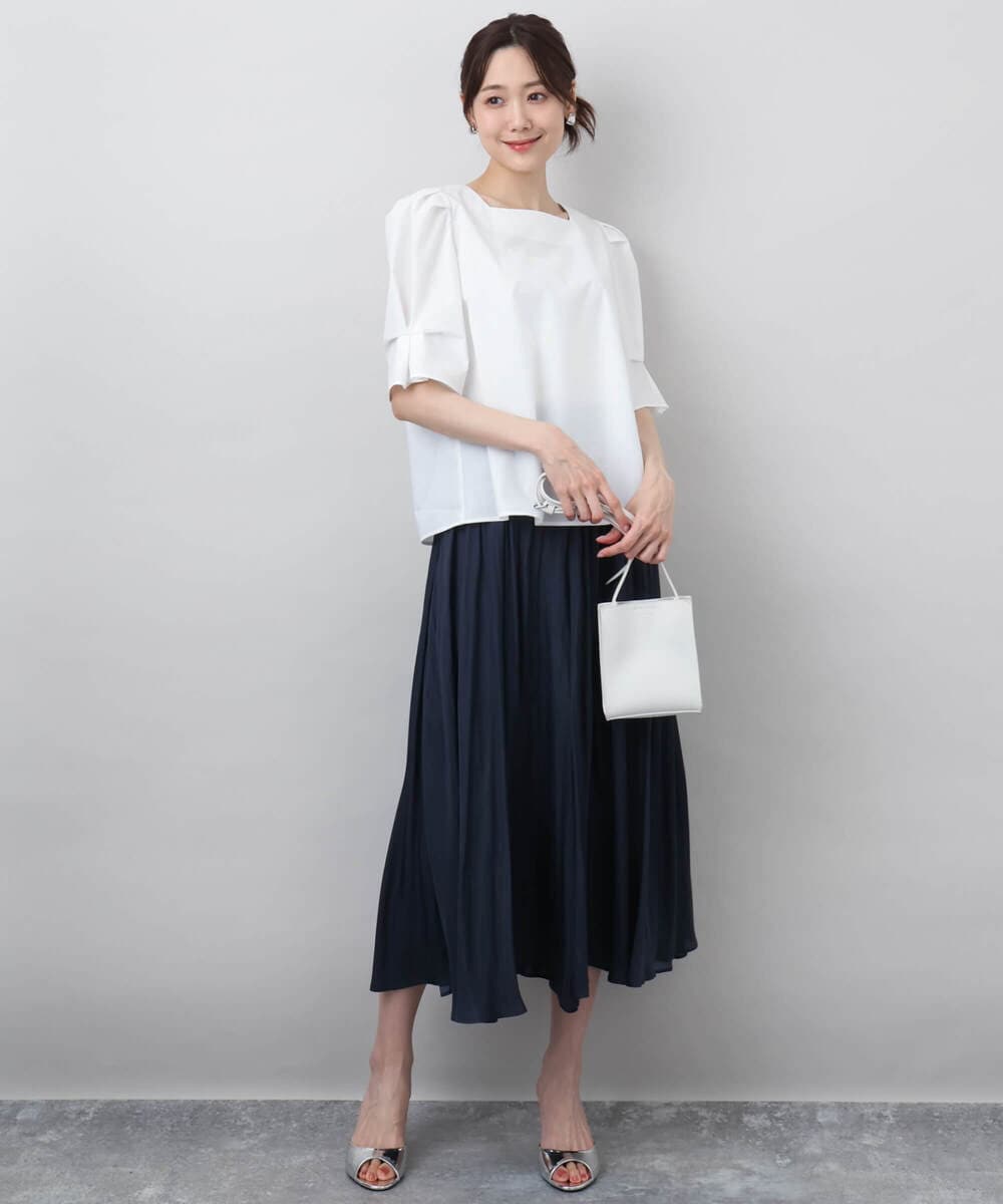 FKLGA03150 MK MICHEL KLEIN(MK ミッシェルクラン) サテンガウチョパンツ/接触冷感/洗える ネイビー