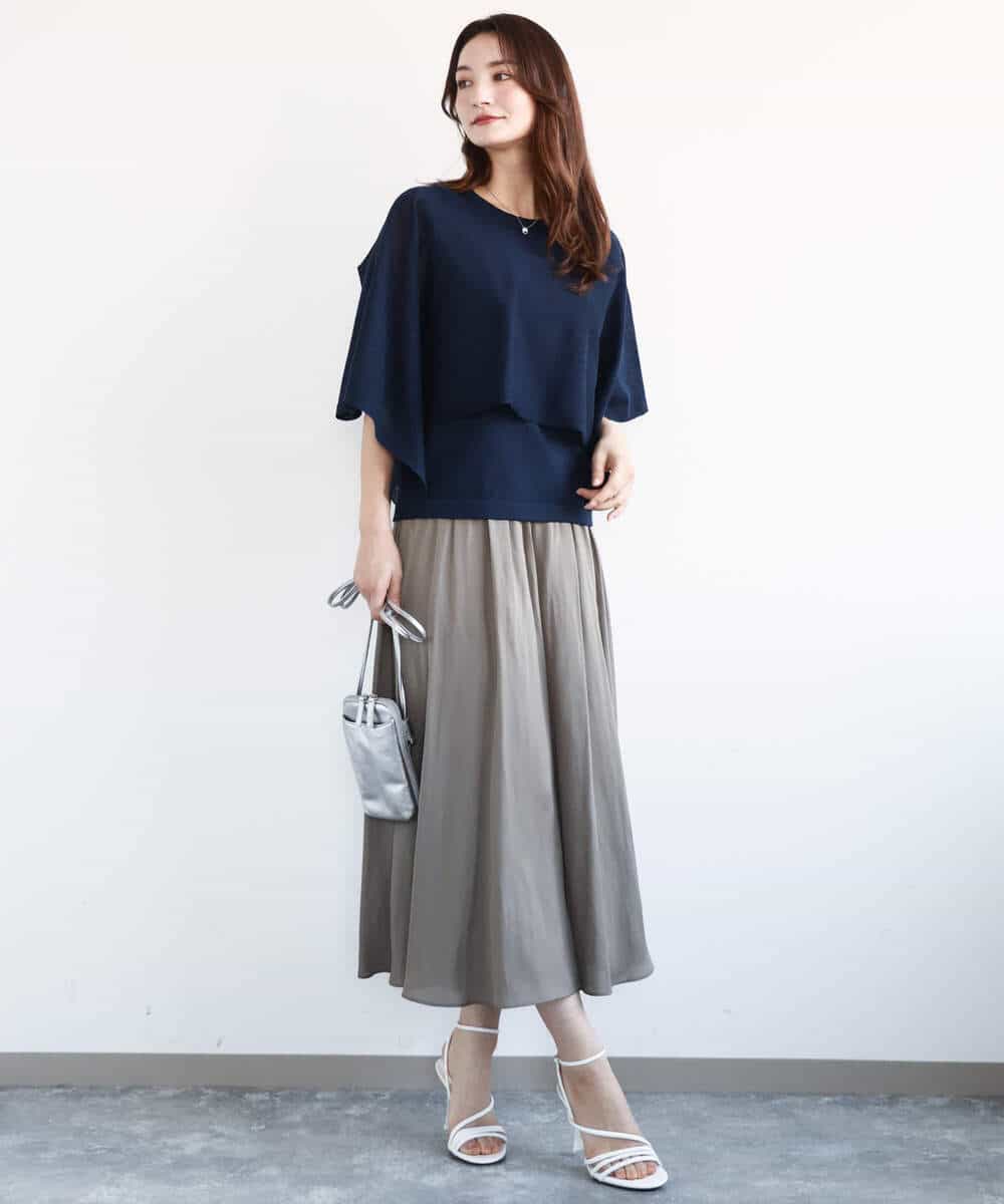 FKLGA03150 MK MICHEL KLEIN(MK ミッシェルクラン) サテンガウチョパンツ/接触冷感/洗える ネイビー