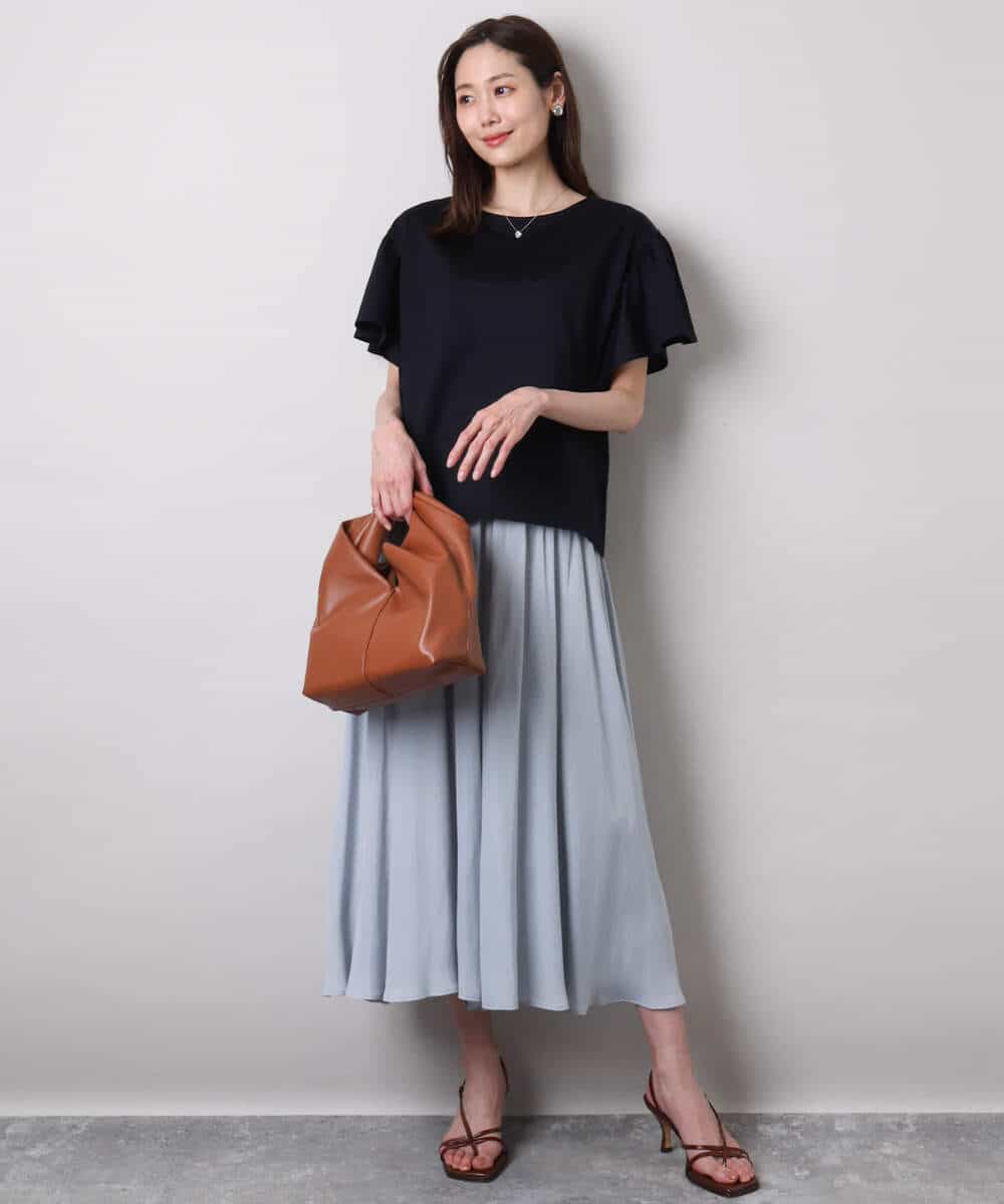 FKLGA03150 MK MICHEL KLEIN(MK ミッシェルクラン) サテンガウチョパンツ/接触冷感/洗える ネイビー