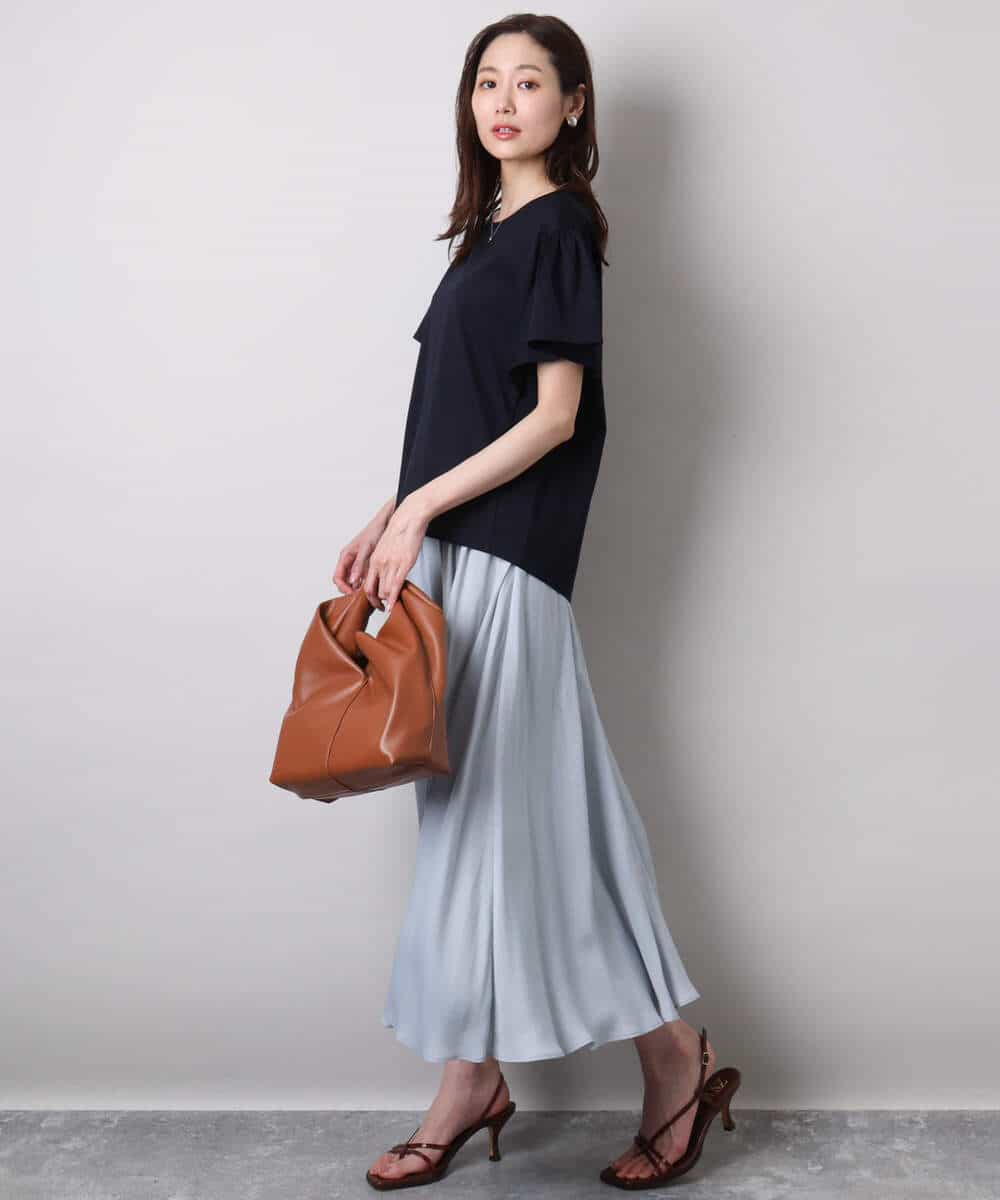 FKLGA03150 MK MICHEL KLEIN(MK ミッシェルクラン) サテンガウチョパンツ/接触冷感/洗える ネイビー