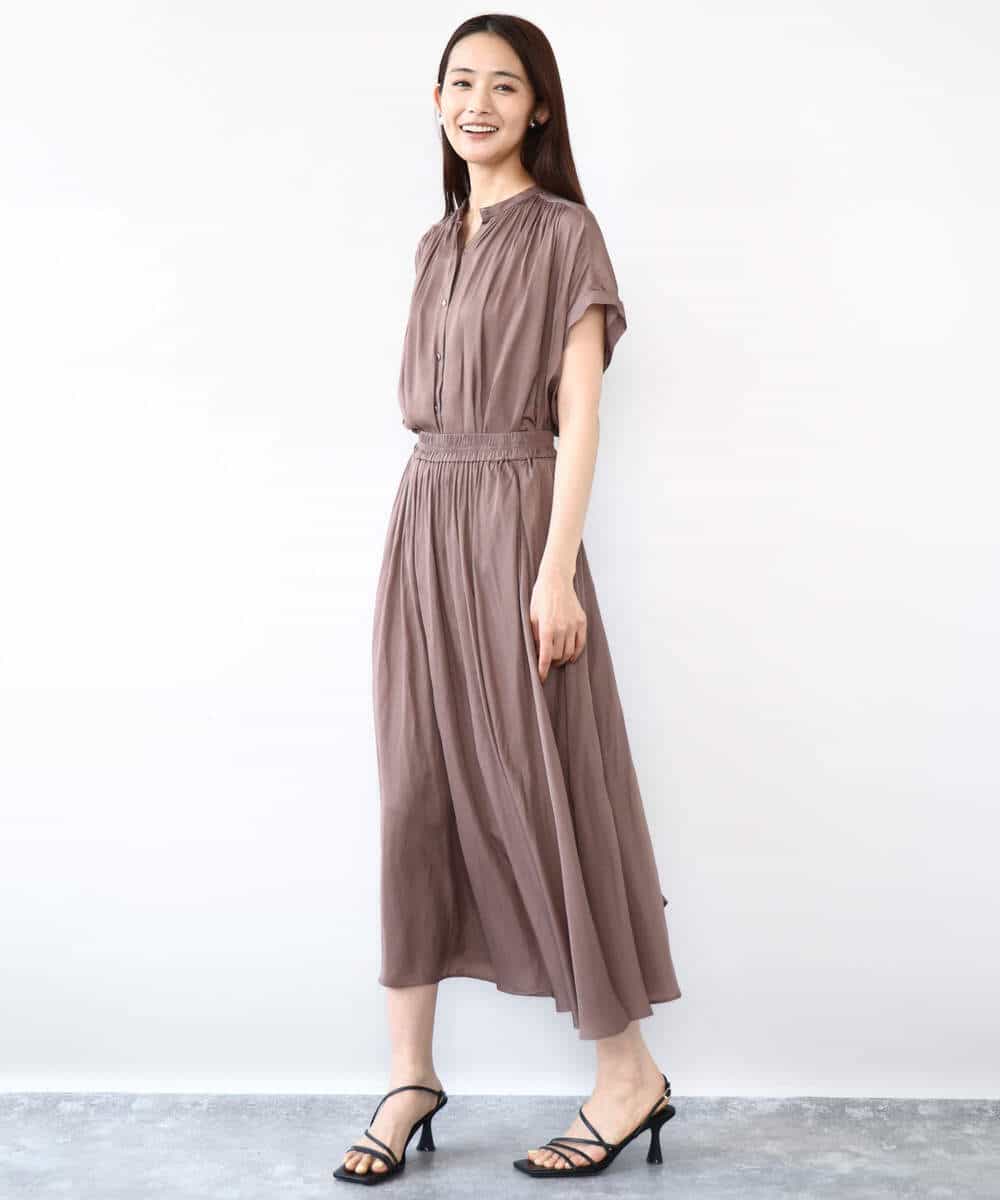 FKLGA03150 MK MICHEL KLEIN(MK ミッシェルクラン) サテンガウチョパンツ/接触冷感/洗える ネイビー