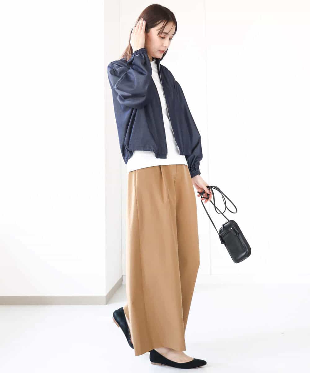 FKLGA36170 MK MICHEL KLEIN(MK ミッシェルクラン) ストレッチツイル プルオンワイドパンツ/洗える ベージュ