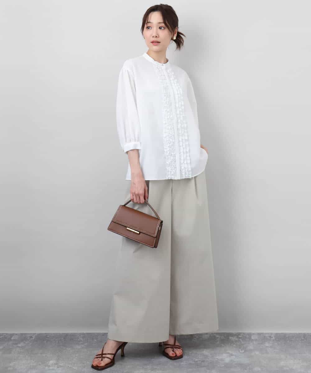 FKLGA36170 MK MICHEL KLEIN(MK ミッシェルクラン) ストレッチツイル プルオンワイドパンツ/洗える ベージュ