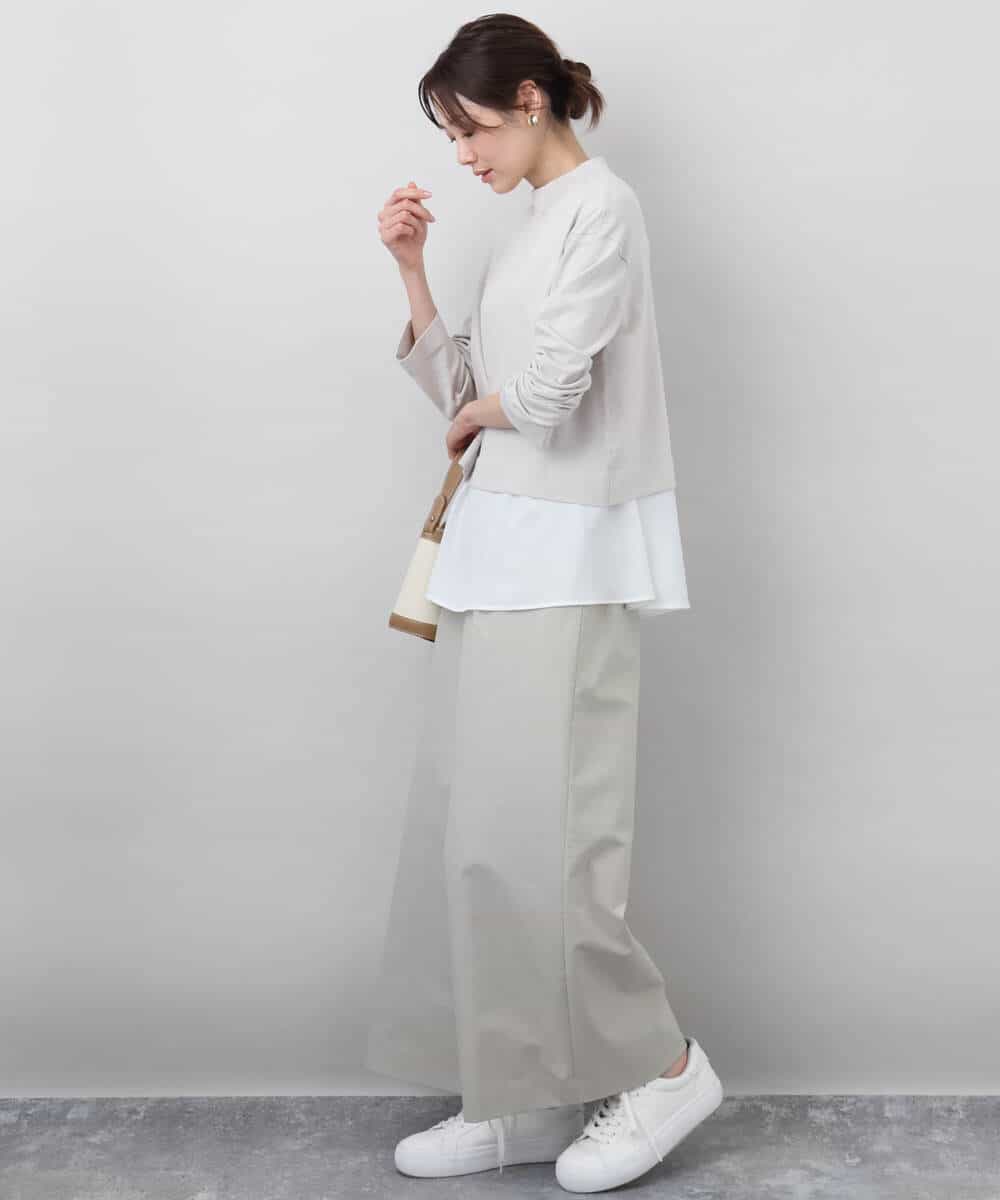 FKLGA36170 MK MICHEL KLEIN(MK ミッシェルクラン) ストレッチツイル プルオンワイドパンツ/洗える ベージュ