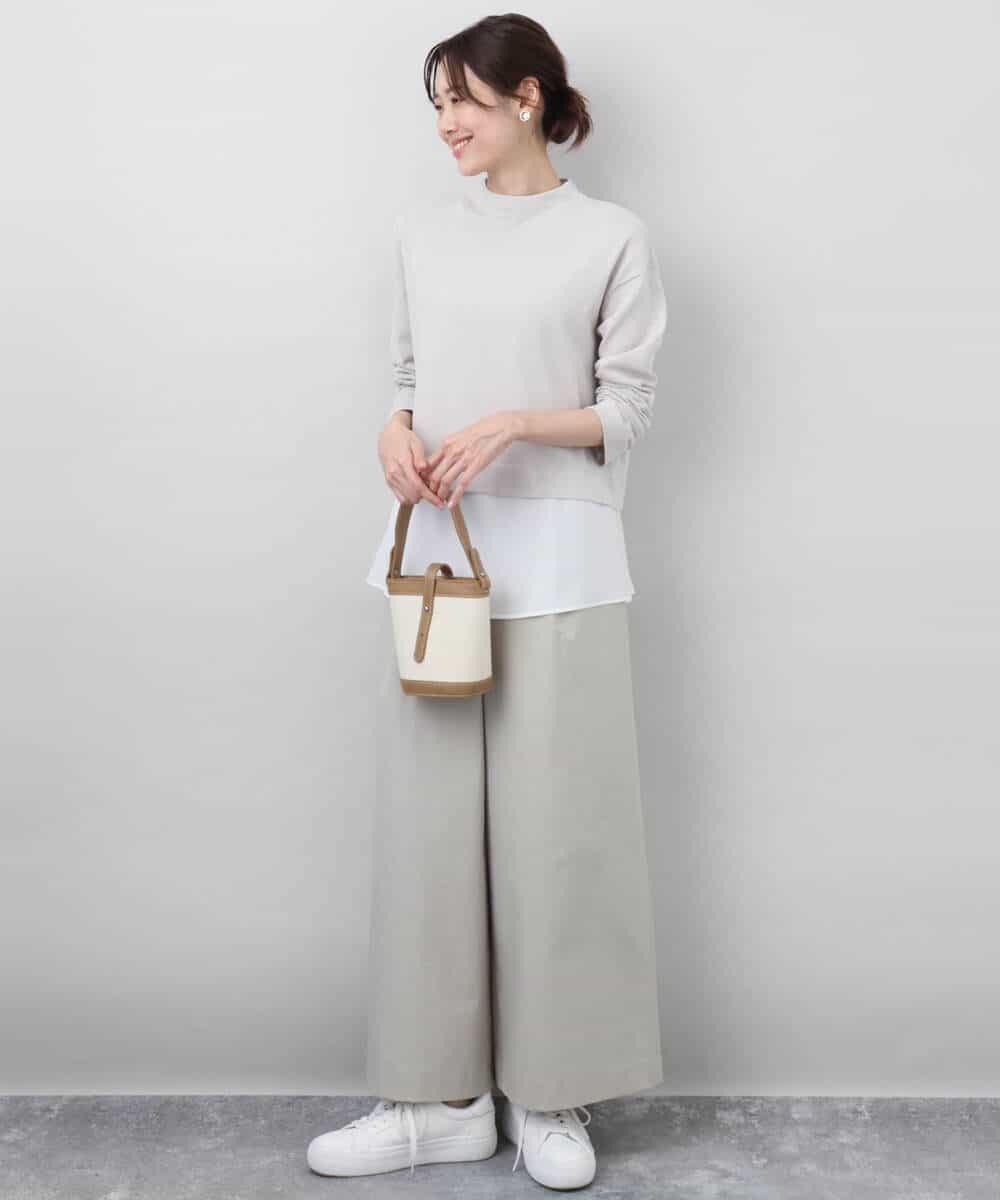 FKLGA36170 MK MICHEL KLEIN(MK ミッシェルクラン) ストレッチツイル プルオンワイドパンツ/洗える ベージュ