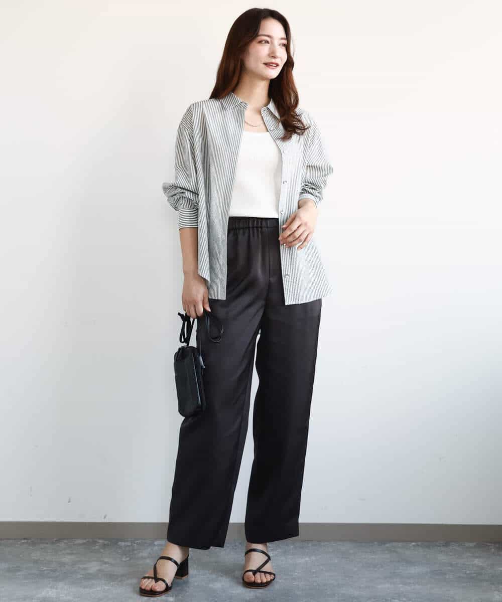 FKLGA45150 MK MICHEL KLEIN(MK ミッシェルクラン) リラックスサテンテーパードパンツ/洗える ライトグレー