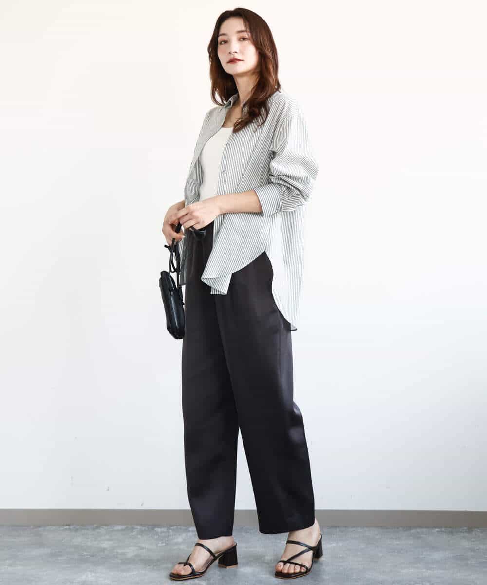 FKLGA45150 MK MICHEL KLEIN(MK ミッシェルクラン) リラックスサテンテーパードパンツ/洗える ライトグレー