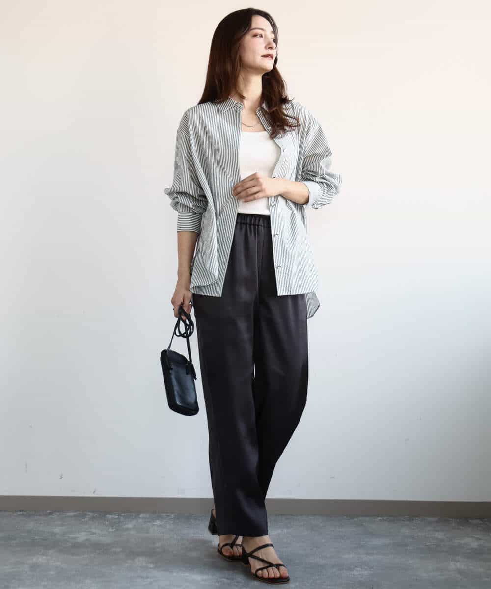 FKLGA45150 MK MICHEL KLEIN(MK ミッシェルクラン) リラックスサテンテーパードパンツ/洗える ライトグレー