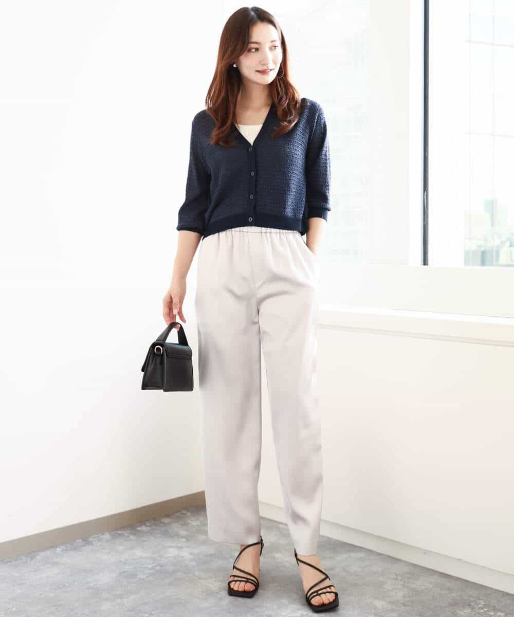 FKLGA45150 MK MICHEL KLEIN(MK ミッシェルクラン) リラックスサテンテーパードパンツ/洗える ライトグレー