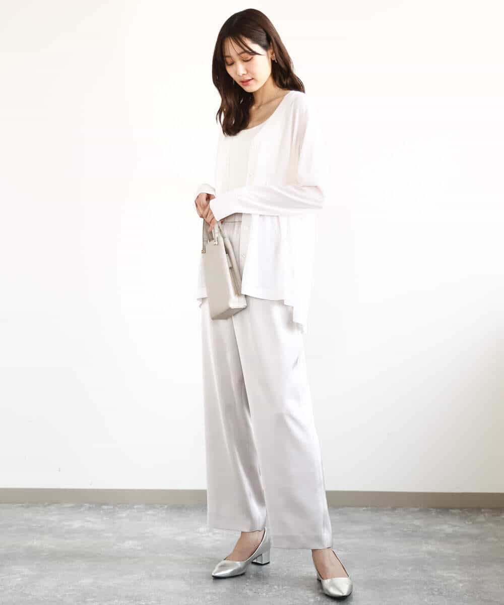 FKLGA45150 MK MICHEL KLEIN(MK ミッシェルクラン) リラックスサテンテーパードパンツ/洗える ライトグレー