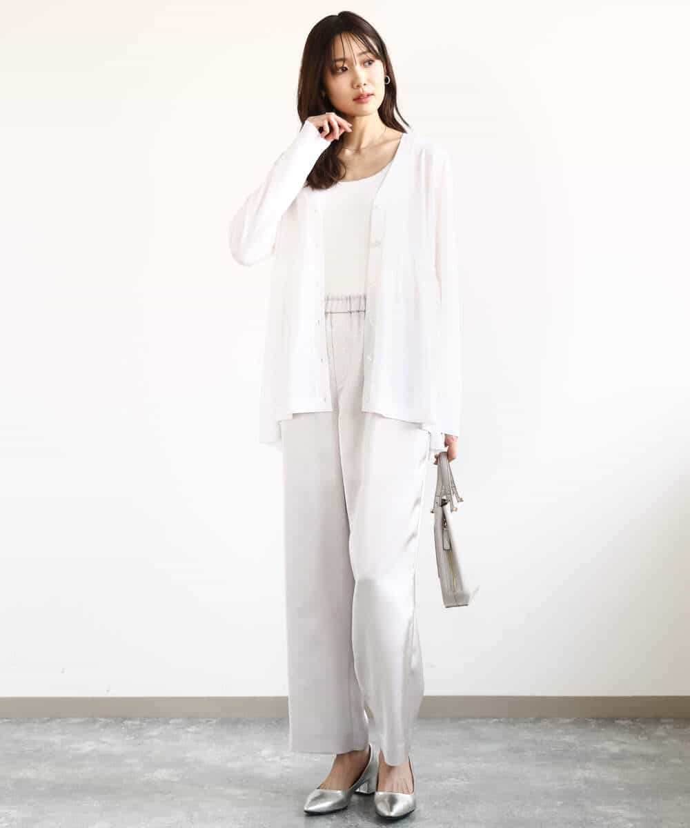 FKLGA45150 MK MICHEL KLEIN(MK ミッシェルクラン) リラックスサテンテーパードパンツ/洗える ライトグレー
