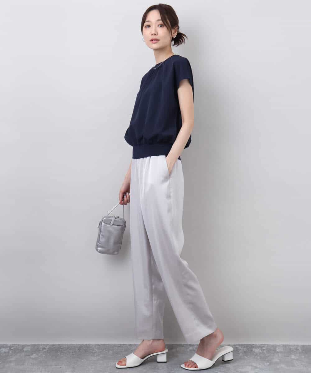 FKLGA45150 MK MICHEL KLEIN(MK ミッシェルクラン) リラックスサテンテーパードパンツ/洗える ライトグレー