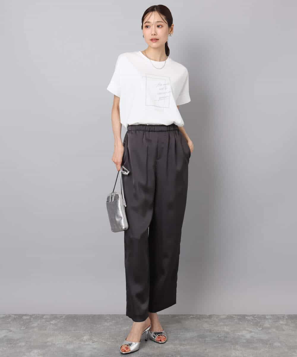 FKLGA45150 MK MICHEL KLEIN(MK ミッシェルクラン) リラックスサテンテーパードパンツ/洗える ライトグレー