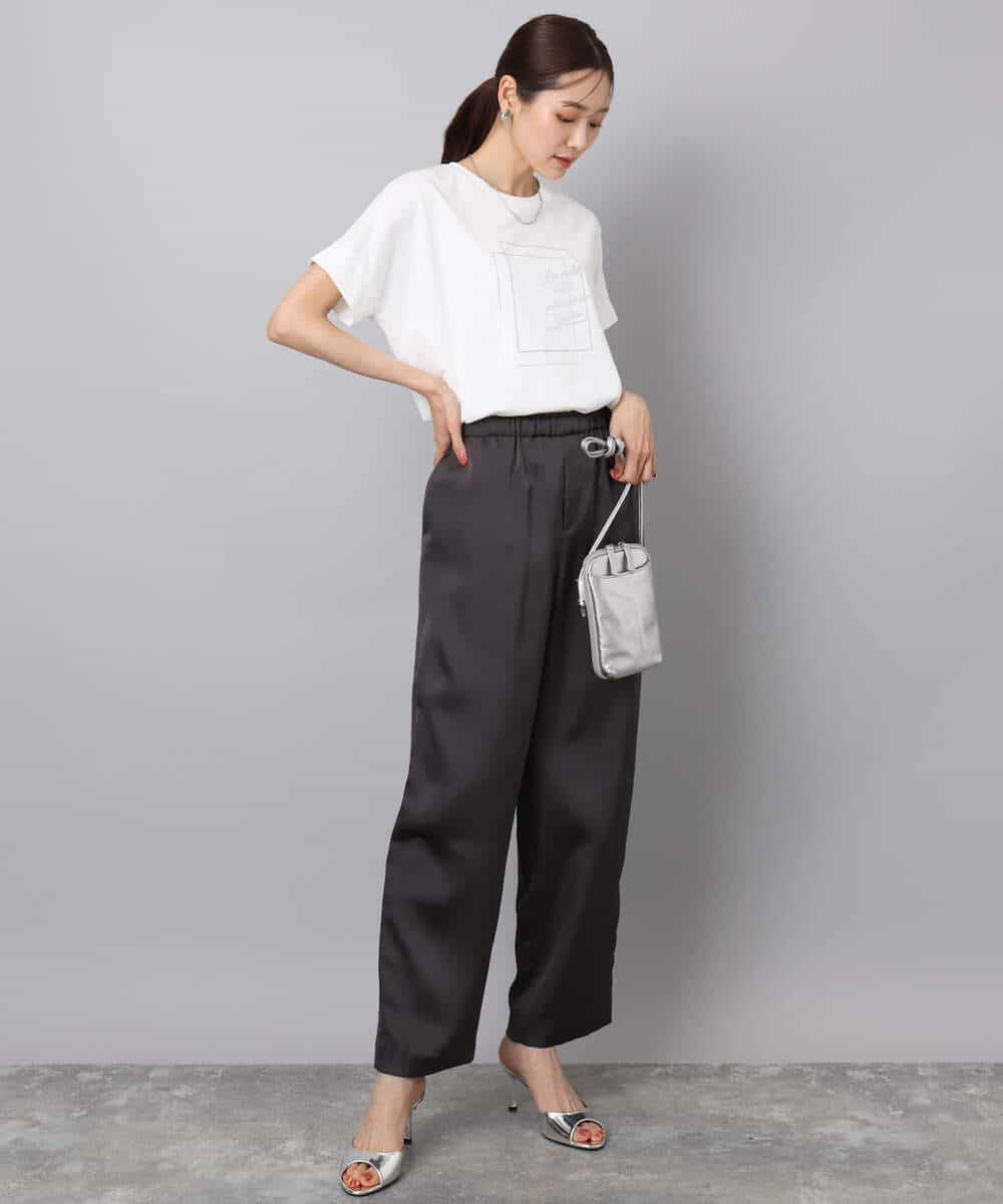 FKLGA45150 MK MICHEL KLEIN(MK ミッシェルクラン) リラックスサテンテーパードパンツ/洗える ライトグレー