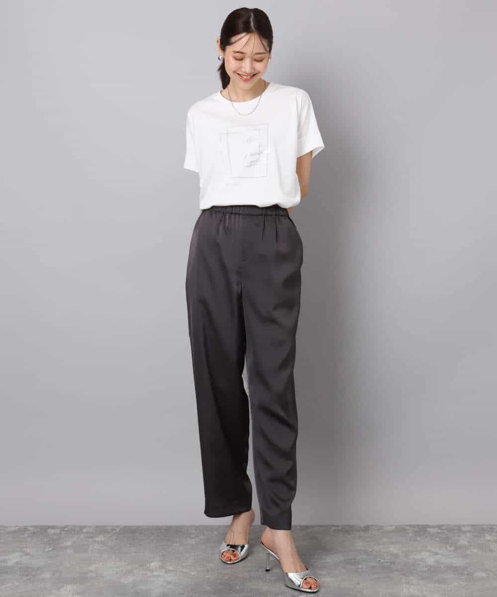 FKLGA45150 MK MICHEL KLEIN(MK ミッシェルクラン) リラックスサテンテーパードパンツ/洗える ライトグレー