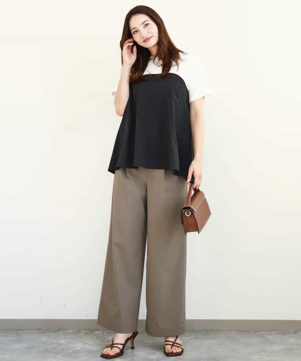 FKLGA46170 MK MICHEL KLEIN(MK ミッシェルクラン) リネンライクストレートワイドパンツ/洗える ブラック