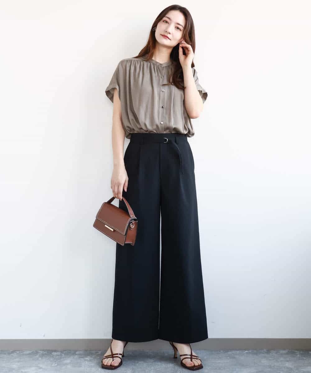 FKLGA46170 MK MICHEL KLEIN(MK ミッシェルクラン) リネンライクストレートワイドパンツ/洗える ブラック