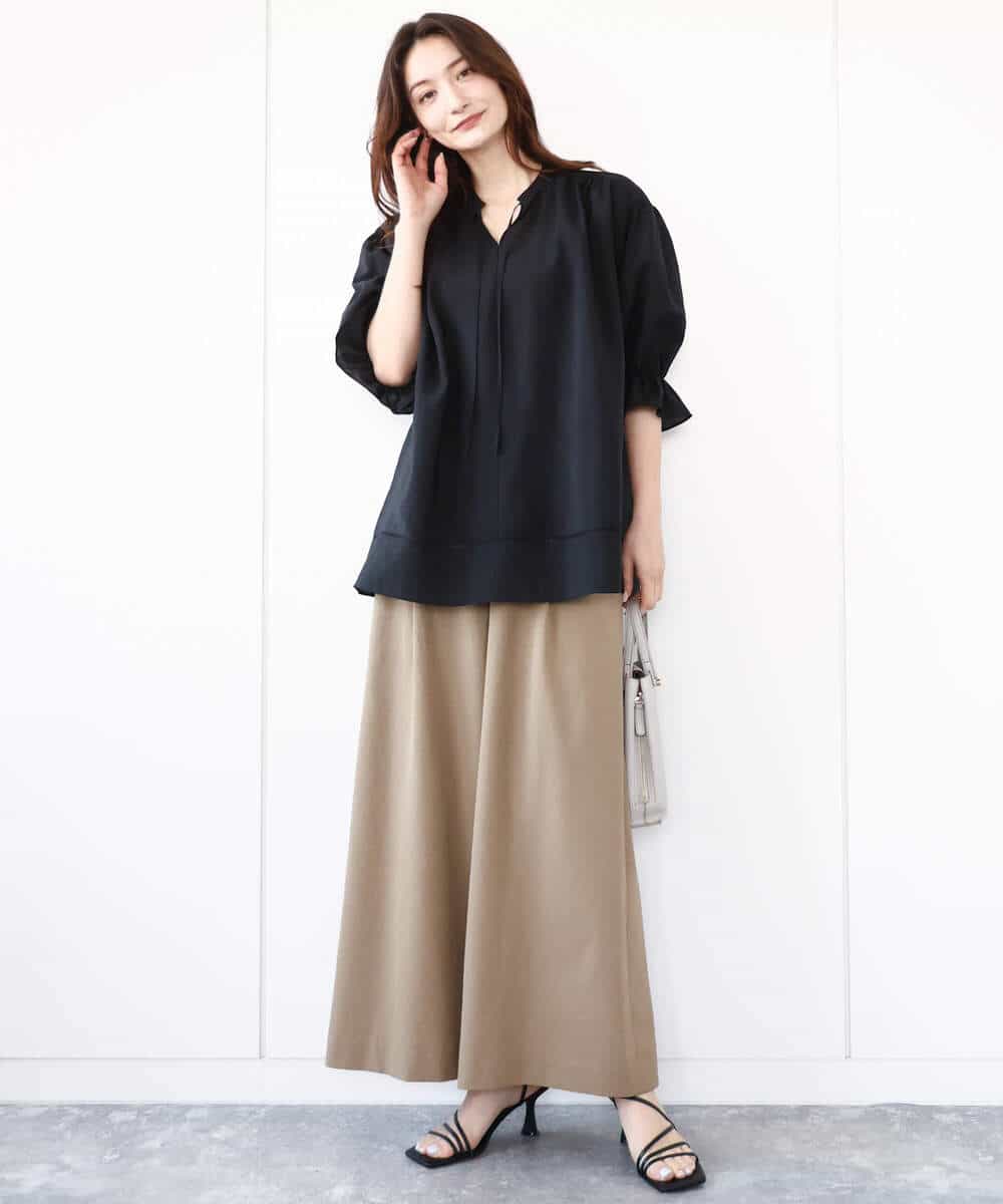 FKLGA52160 MK MICHEL KLEIN(MK ミッシェルクラン) ドライリネンライクワイドパンツ/洗える カーキ