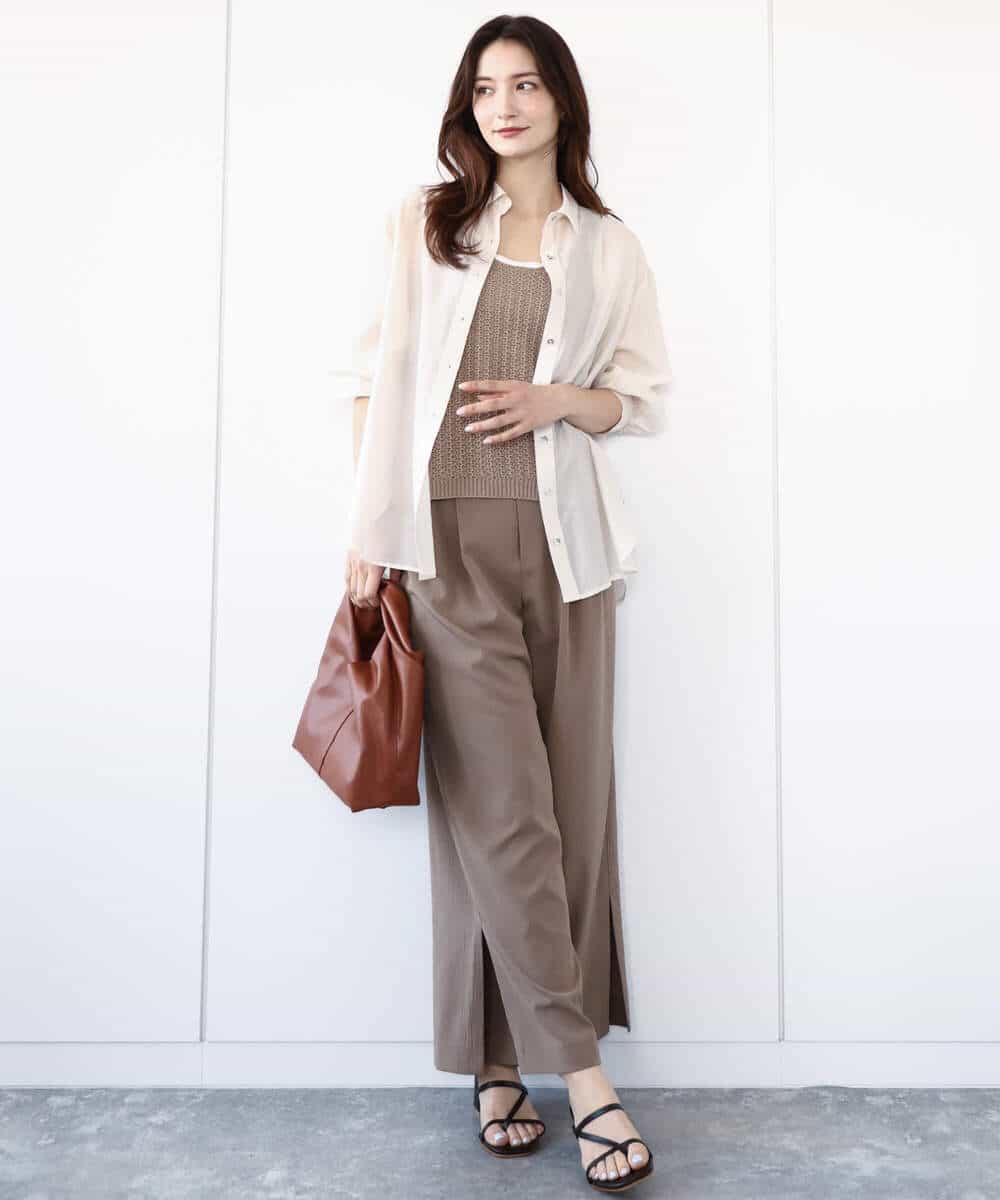 FKLGA54150 MK MICHEL KLEIN(MK ミッシェルクラン) サイドスリットセミワイドパンツ/洗える ダークグレー